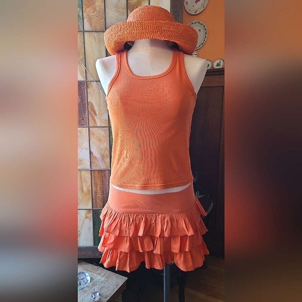 Vintage H&M Orange Cotton Ruffle Low-Rise Mini Skirt
